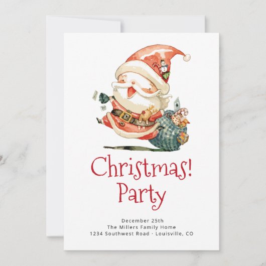 レッドサンタヴィンテージクリスマスと新年の招待 シーズンカード (正面)