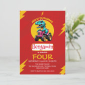 レッドサンダーキュート恐竜農家トラック誕生日 招待状 (スタンド正面)