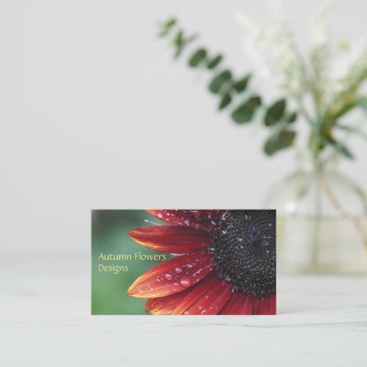 レッドサンフラワー花びらフローラ風景デザイン 名刺 (スタンド正面)