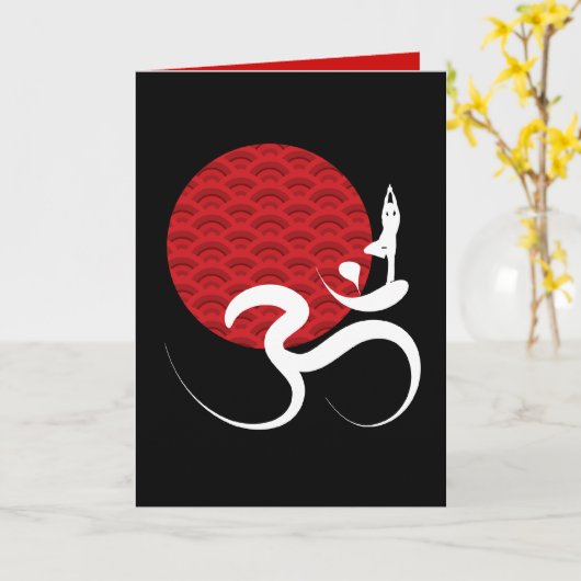 レッドサンヨガスピリチュアルインディアンめい想オムオムロゴ カード (黄色い花)