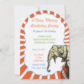 レッドサーカスカラフルゾウバイクもしくは自転車に乗る人誕生日パーティー 招待状 (正面)