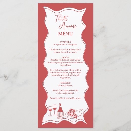 レッドザアモーレピザワイタリアンインブライダルシャワー メニュー (正面)