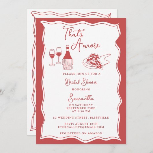 レッドザアモーレピザワイタリアンインブライダルシャワー 招待状 (正面/裏面)