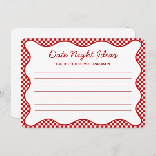 レッドザアモーレブライダルシャワーデイトナイトアイディア ノートカード (正面/裏面)