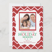 レッドシェブロンストライプレトロホリデーフォトカード 招待状 (正面)