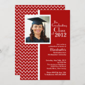 レッドシェブロンフォト卒業パーティー招待状 招待状 (正面/裏面)