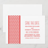 レッドシェブロン枠の結婚式お知らせカード 招待状 (正面/裏面)