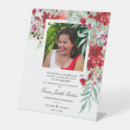 レッドシェードボタニカルフローラ伝統的ガーランド 台座サイン