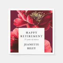 レッドシックエレガントフローラモダンハッピーリタイア スタンダードカクテルナプキン