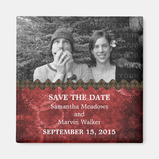 レッドシックSteampunk写真Save the Date Magnet マグネット (正面)