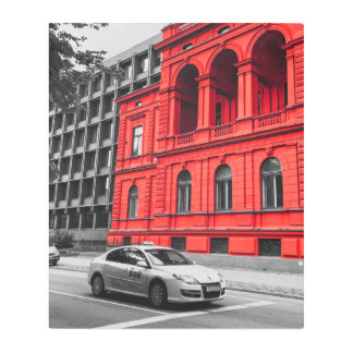 レッドシティ建物ミニマリスト写真 メタルプリント