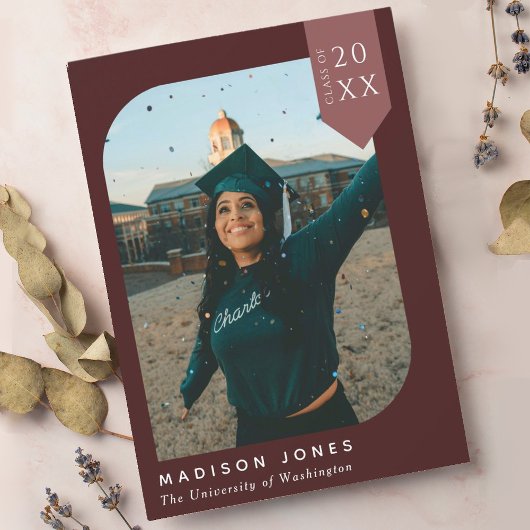 レッドシモダンック写真卒業パーティー招待状 招待状