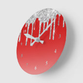 レッドシモダンルバーグリッタードリップス ラウンド壁時計 (傾斜)