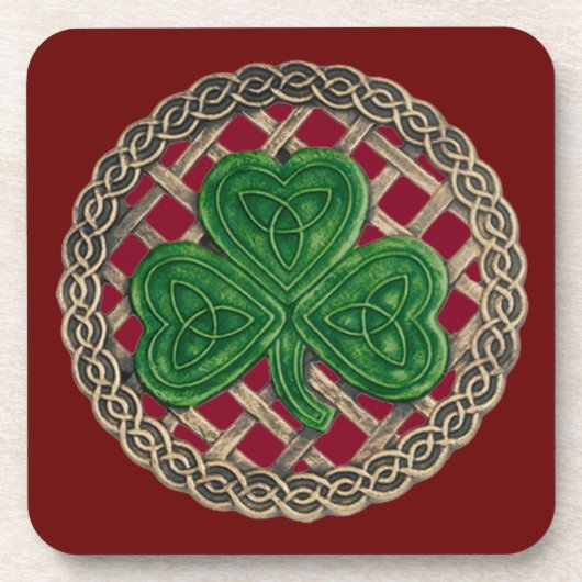 レッドシャムロック&ケルト結び目模様コースター コースター (正面)