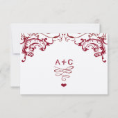 レッドシャルボードキュートハートイニシャルタイポグラフィRSVP 出欠カード (裏面)