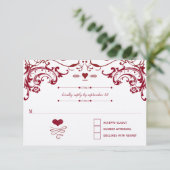 レッドシャルボードキュートハートイニシャルタイポグラフィRSVP 出欠カード (スタンド正面)