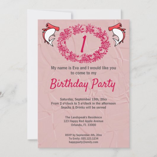 レッドシャーク&バラリース1st誕生日 招待状 (正面)