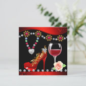 レッドシューズ、ワイン&ジュエリーブラックレッドブライダルシャワー1 招待状 (スタンド正面)