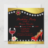 レッドシューズ、ワイン&ジュエリー21歳の誕生日 招待状 (裏面)