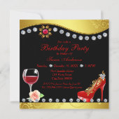 レッドシューズ、ワイン&ジュエリー30歳の誕生日 招待状 (裏面)