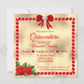 レッドシューズ、宝石とバラフラワーキンセアニラ 招待状 (裏面)