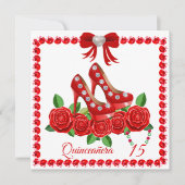 レッドシューズ、宝石とバラフラワーキンセアニラ 招待状 (正面)