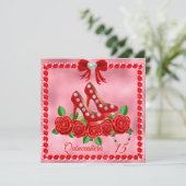 レッドシューズ、宝石とバラフラワーキンセアニラ 招待状 (スタンド正面)