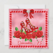 レッドシューズ、宝石とバラフラワーキンセアニラ 招待状 (正面)