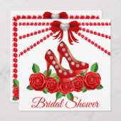 レッドシューズ、宝石とバラブライダルシャワー 招待状 (正面/裏面)
