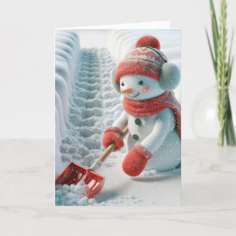 レッドショベル付きクリスマス雪だるま シーズンカード