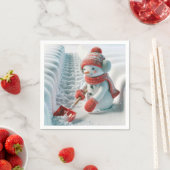 レッドショベル付きクリスマス雪だるま スタンダードカクテルナプキン (インサイチュ)