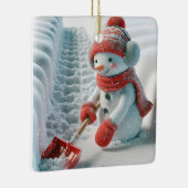 レッドショベル付きクリスマス雪だるま セラミックオーナメント (右)