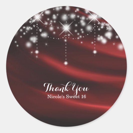 レッドシルク&スパークルグラムハリウッドカスタムの好意 ラウンドシール (正面)