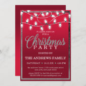 レッドシルバぶら下がったーズグリッタークリスマスパーティー 招待状 (正面/裏面)