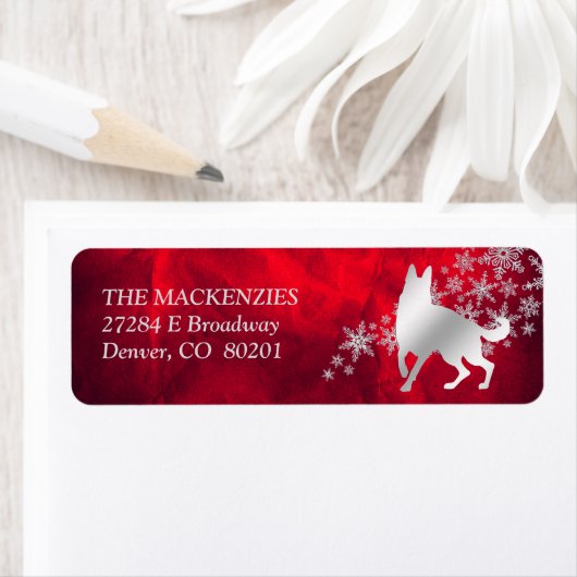 レッドシルバーウィンタードイツシェパード犬の住所 ラベル (インサイチュ)