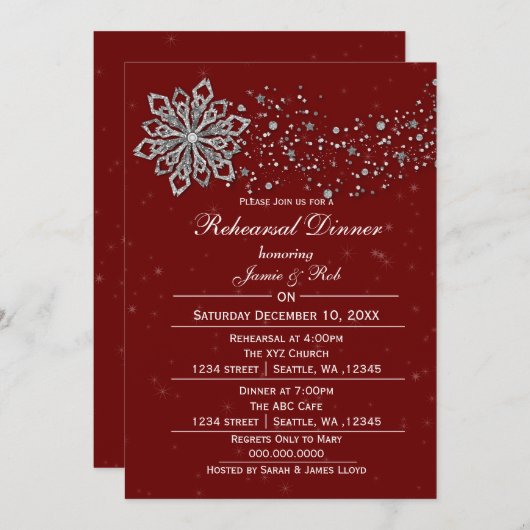 レッドシルバーウィンターリハーサルディナー招待状 招待状 (正面/裏面)