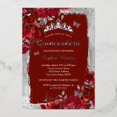 レッドシルバーエレガントフローラバタフライキンセアニェラ 箔招待状 (正面)