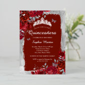 レッドシルバーエレガントフローラバタフライキンセアニェラ 箔招待状 (立ち正面)