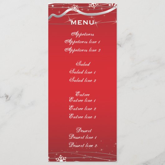 レッドシルバーグスノーフレーク結婚のメニューカード メニュー (裏面)