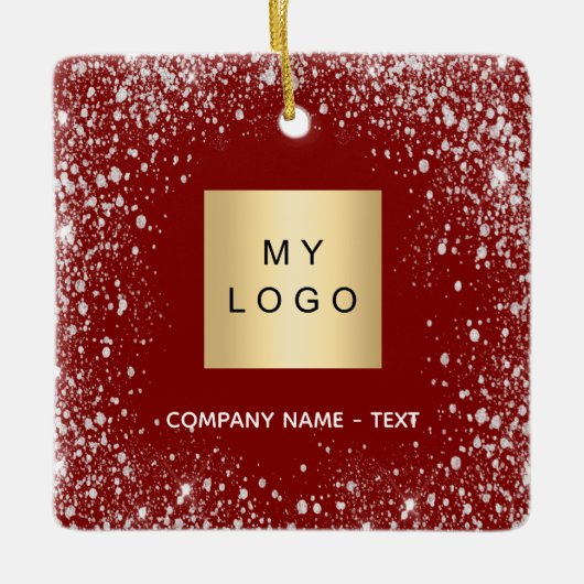 レッドシルバーグリッターはビジネスのコマパニーロゴを輝かせる セラミックオーナメント (正面)
