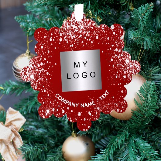 レッドシルバーグリッターエレガントの事業会社のロゴ オーナメントカード
