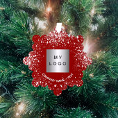 レッドシルバーグリッターエレガントの事業会社のロゴ オーナメントカード