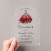 レッドシルバーグリッタードレスキンセアニラパーティー アクリル招待状 (インサイチュ (ポータブル))