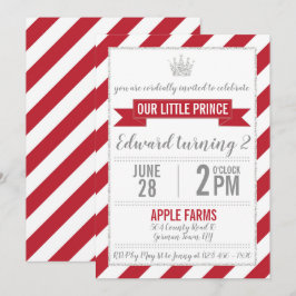 レッドシルバーグリッタープリンス誕生日招待状 招待状