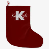 レッドシルバーグリッターレターK ラージクリスマスストッキング (正面)