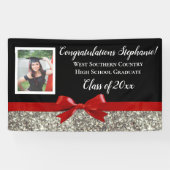 レッドシルバーグリッター写真卒業バナーの看板 横断幕 (横)