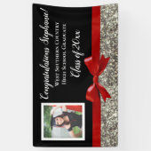 レッドシルバーグリッター写真卒業バナーの看板 横断幕 (縦)