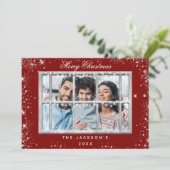 レッドシルバーグリッター写真窓クリスマスカード 招待状 (スタンド正面)