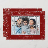 レッドシルバーグリッター写真窓クリスマスカード 招待状 (正面/裏面)