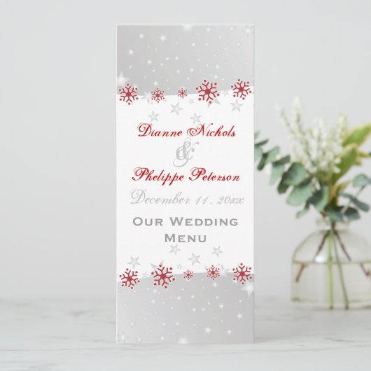 レッドシルバーグレー結婚スノーフレークのメニューカード メニュー (スタンド正面)